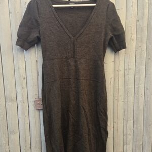 Talbots 100% Merino Wool Knit Midi Dress S – Deep Olive GreenV-Neck Puff Sleeve